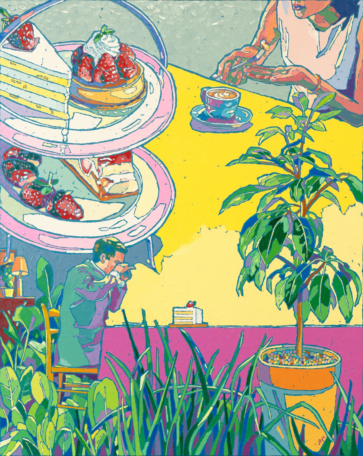 She likes strawberry cake
《J Ryu》

Oil &#038;amp; Acrylic on canvas
90.9x72.7cm
2023